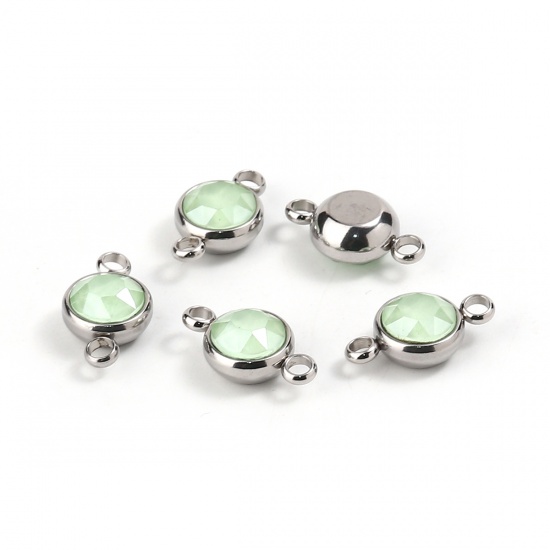 Immagine di 304 Acciaio Inossidabile & Vetro Connettore Tondo Tono Argento Verde Chiaro Sfaccettato 17mm x 10mm, 1 Pz