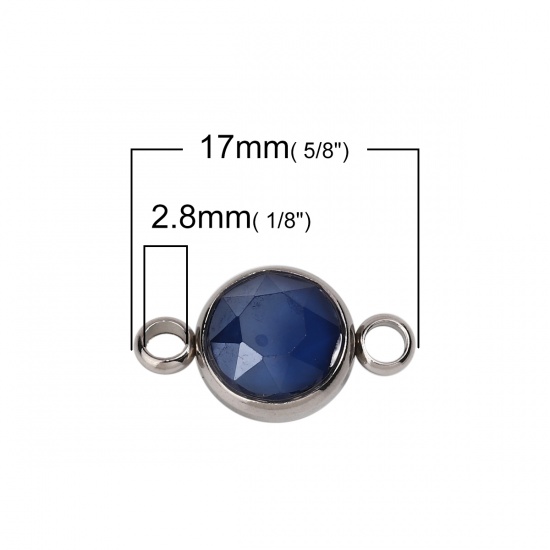 Immagine di 304 Acciaio Inossidabile & Vetro Connettore Tondo Tono Argento Blu Scuro Sfaccettato 17mm x 10mm, 1 Pz