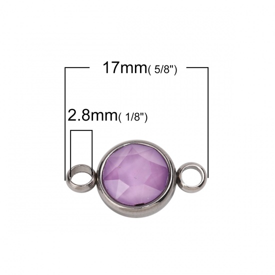 Picture of 304 Stainless Steel & Glass Connectors Round Silver Tone Purple Faceted 17mm x 10mm, 1 Piece