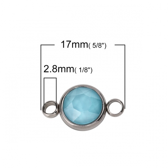 Picture of 304 Stainless Steel & Glass Connectors Round Silver Tone Blue Faceted 17mm x 10mm, 1 Piece