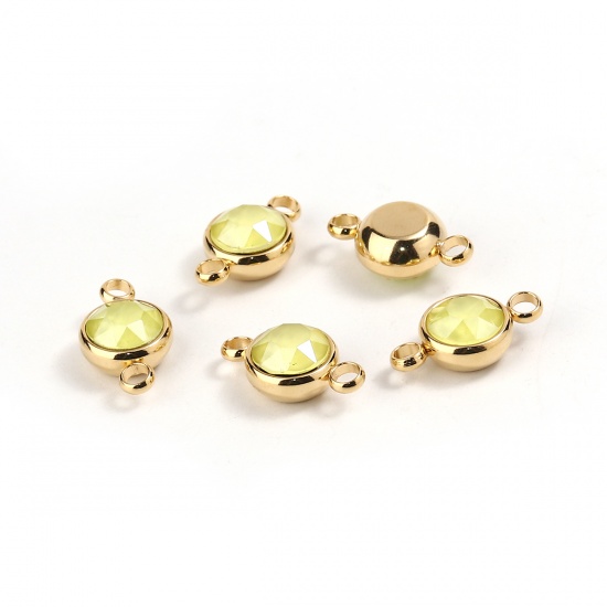 Picture of 304 Stainless Steel & Glass Connectors Round Gold Plated Yellow Faceted 17mm x 10mm, 1 Piece