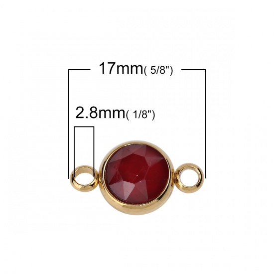 Immagine di 304 Acciaio Inossidabile & Vetro Connettore Tondo Oro Placcato Colore di Vino Rosso Sfaccettato 17mm x 10mm, 1 Pz