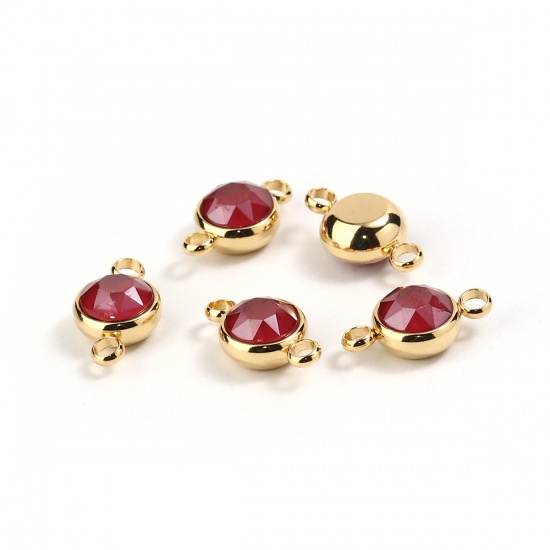 Immagine di 304 Acciaio Inossidabile & Vetro Connettore Tondo Oro Placcato Colore di Vino Rosso Sfaccettato 17mm x 10mm, 1 Pz