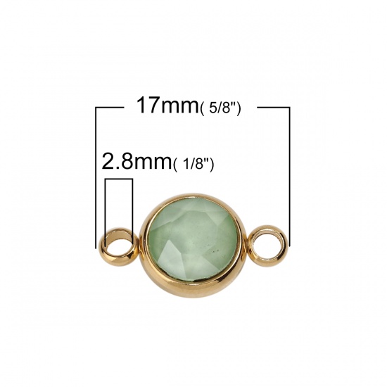 Picture of 304 Stainless Steel & Glass Connectors Round Gold Plated Light Green Faceted 17mm x 10mm, 1 Piece