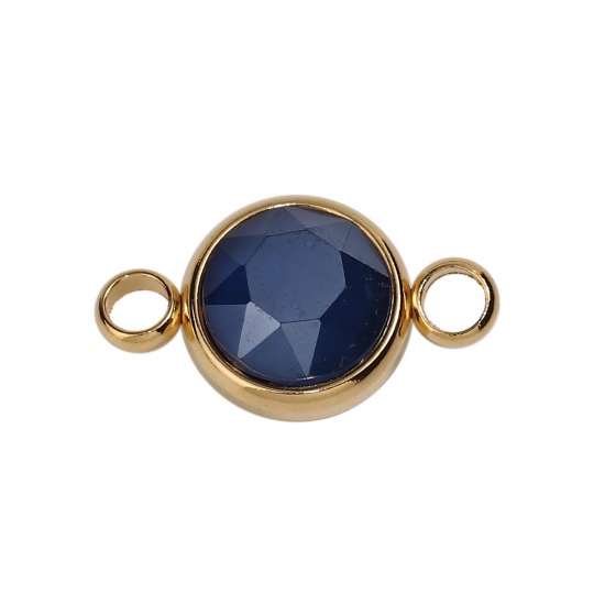 Picture of 304 Stainless Steel & Glass Connectors Round Gold Plated Deep Blue Faceted 17mm x 10mm, 1 Piece