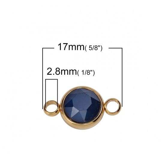 Picture of 304 Stainless Steel & Glass Connectors Round Gold Plated Deep Blue Faceted 17mm x 10mm, 1 Piece