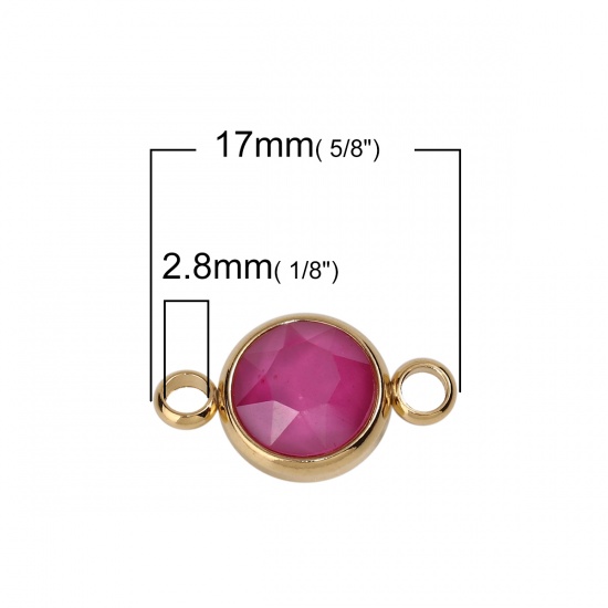 Picture of 304 Stainless Steel & Glass Connectors Round Gold Plated Fuchsia Faceted 17mm x 10mm, 1 Piece