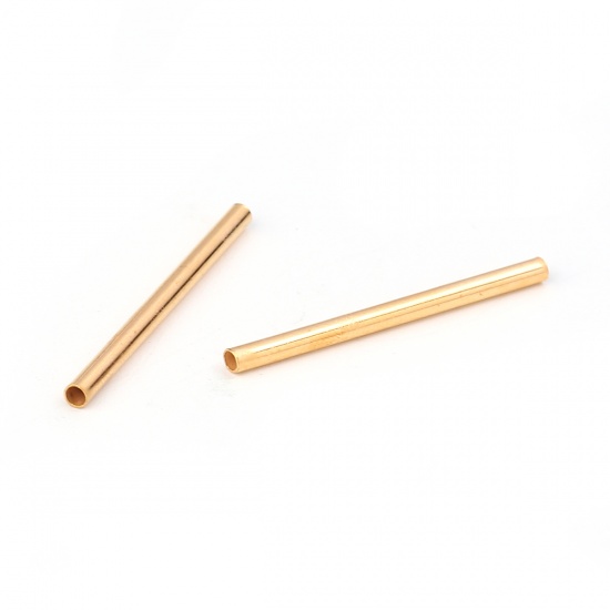 Picture of Brass Beads Tube Gold Plated About 30mm(1 1/8") x 2mm( 1/8"), Hole: Approx 1.4mm, 100 PCs