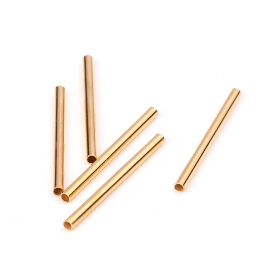 Picture of Brass Beads Tube Gold Plated About 30mm(1 1/8") x 2mm( 1/8"), Hole: Approx 1.4mm, 100 PCs