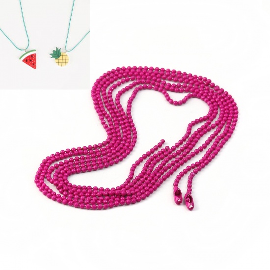 Iron Based Alloy Ball Chain Necklace Fuchsia 59cm(23 2/8") long, Chain Size: 1.5mm, 1 Packet ( 10 PCs/Packet) の画像