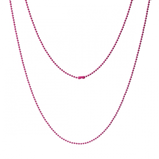 Picture of Iron Based Alloy Ball Chain Necklace Fuchsia 59cm(23 2/8") long, Chain Size: 1.5mm, 1 Packet ( 10 PCs/Packet)