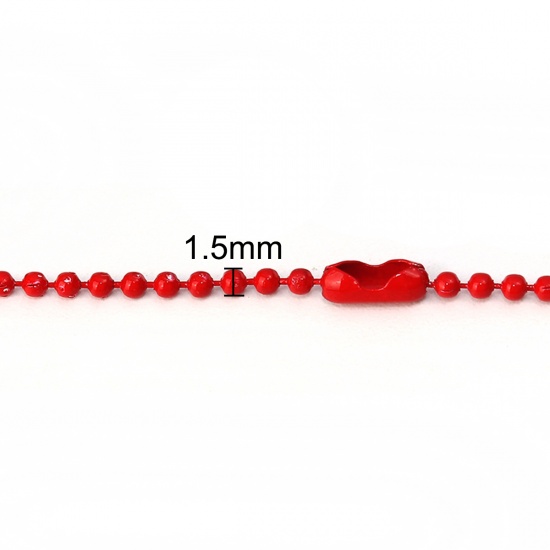 Immagine di Lega di Ferro Catena a Pallini Collana Rosso 59cmLunghezza, Dimensione della Catena: 1.5mm 1 Pacchetto ( 10 Pz/Pacco)