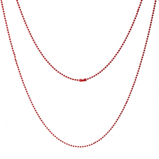 Picture of Iron Based Alloy Ball Chain Necklace Red 59cm(23 2/8") long, Chain Size: 1.5mm, 1 Packet ( 10 PCs/Packet)