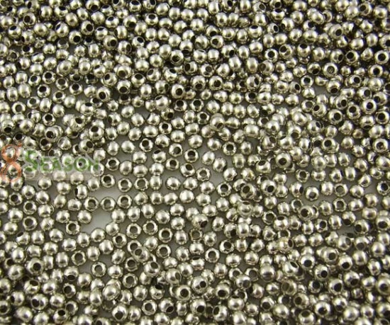 Picture of Metal Spacer Beads Round Silver Tone Hole: 0.8mm, 2.4mm( 1/8") Dia., 2000 PCs