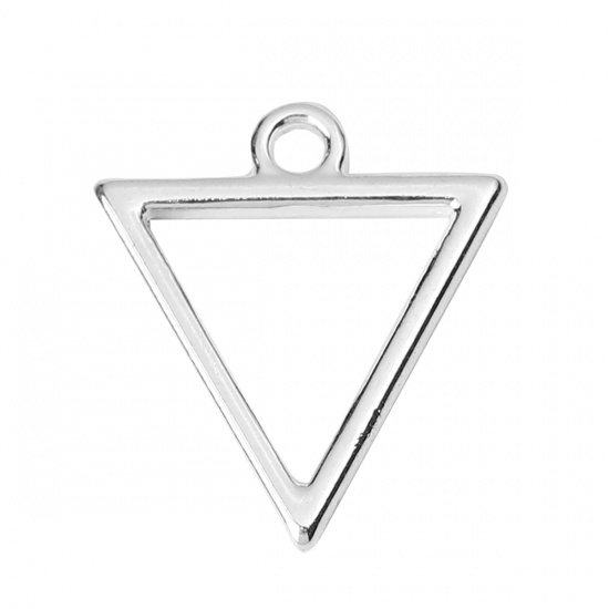 Picture of 20 PCs Zinc Based Alloy Geometric Bezel Frame Charms Pendants Silver Plated Triangle 18mm x 16mm