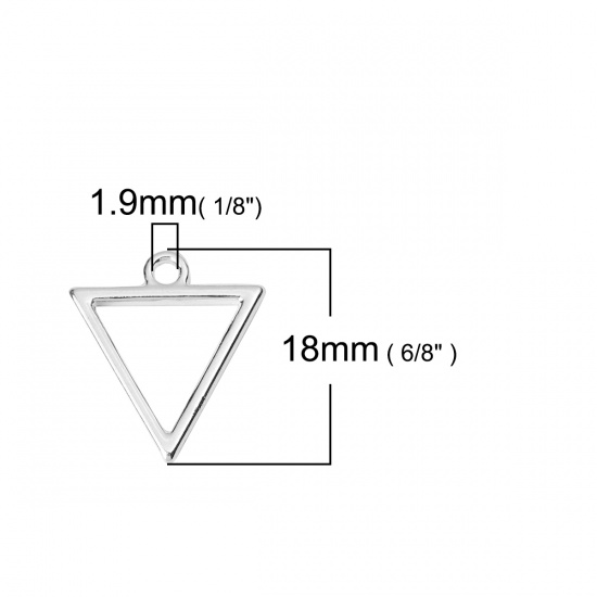 Picture of 20 PCs Zinc Based Alloy Geometric Bezel Frame Charms Pendants Silver Plated Triangle 18mm x 16mm