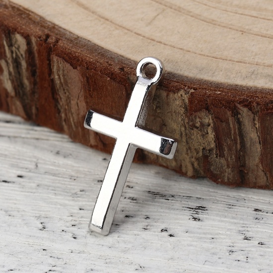 Picture of Zinc Based Alloy Charms Cross Silver Tone 24mm(1") x 14mm( 4/8"), 50 PCs