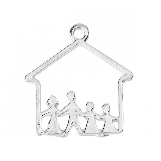 Picture of Zinc Based Alloy Family Jewelry Charms House Silver Plated Person 26mm(1") x 25mm(1"), 20 PCs