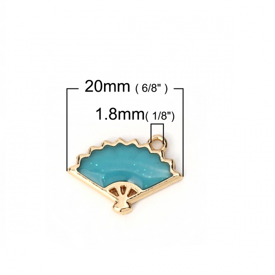 Immagine di Lega di Zinco Charms A Forma di Ventagli Oro Placcato Blu Smalto 20mm x 14mm , 5 Pz