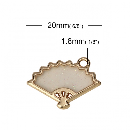 Immagine di Lega di Zinco Charms A Forma di Ventagli Oro Placcato Bianco Smalto 20mm x 14mm , 5 Pz