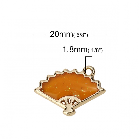 Immagine di Lega di Zinco Charms A Forma di Ventagli Oro Placcato Arancione Smalto 20mm x 14mm , 5 Pz