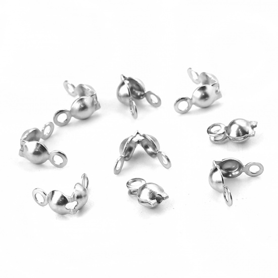 Picture of 304 Stainless Steel Bead Tips (Knot Cover) Silver Tone 8mm x 4mm, 50 PCs