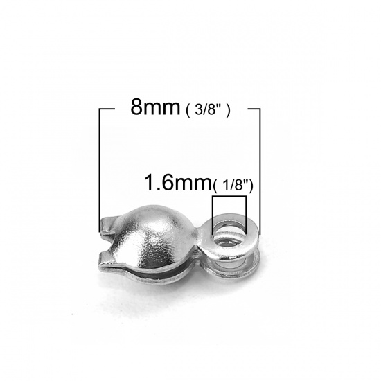 Picture of 304 Stainless Steel Bead Tips (Knot Cover) Silver Tone 8mm x 4mm, 50 PCs
