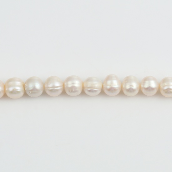 ( 天然) 淡水真珠 ビーズ 円形 白 約 10mm-9mm、 穴：約 0.5mm 10 個 の画像