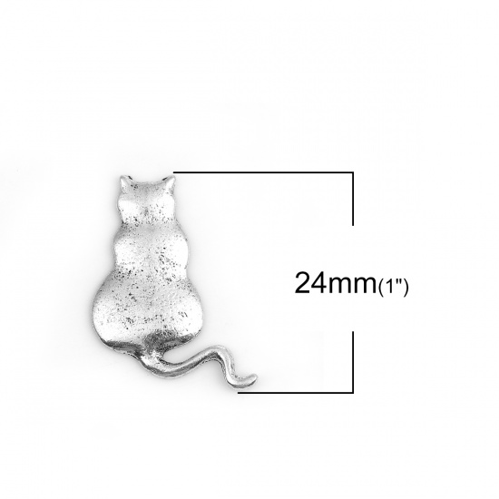 Immagine di Lega di Zinco Cabochon per Abbellimento Gatto Argento Antico 24mm x 20mm, 20 Pz