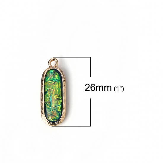 Picture of Copper & Resin AB Rainbow Color Aurora Borealis Charms Oval Light Golden Blue 26mm(1") x 9mm( 3/8"), 5 PCs