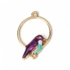 Picture of Zinc Based Alloy Connectors Circle Ring Gold Plated Purple Bird Enamel 26mm x 18mm, 10 PCs