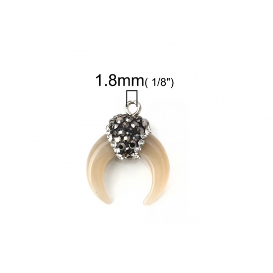 Picture of Acrylic Boho Chic Charms Horn-shaped Light Brown Micro Pave Gray & Clear Rhinestone 24mm x 19mm - 21mm x 18mm, 2 PCs