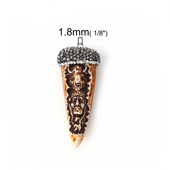 Picture of Resin Boho Chic Pendants Horn-shaped Brown Micro Pave Gray & Clear Rhinestone 6.7cm x2.7cm(2 5/8" x1 1/8") - 6.5cm x2.6cm(2 4/8" x1"), 1 Piece