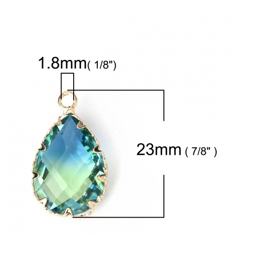 Picture of Glass Charms Drop Blue & Green Faceted 23mm( 7/8") x 14mm( 4/8"), 2 PCs