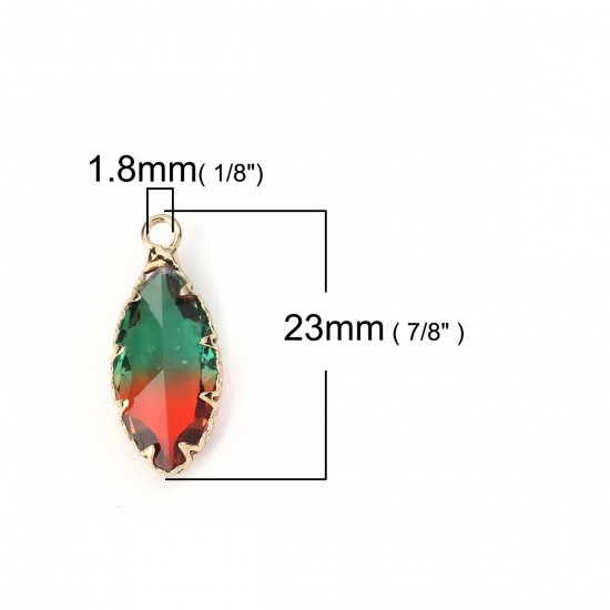 Picture of Glass Charms Marquise Red & Green Faceted 23mm( 7/8") x 10mm( 3/8"), 2 PCs