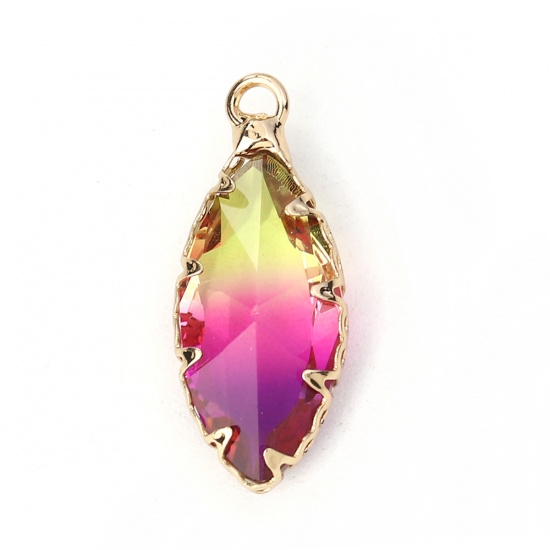 Picture of Glass Charms Marquise Fuchsia & Yellow Faceted 23mm( 7/8") x 10mm( 3/8"), 2 PCs