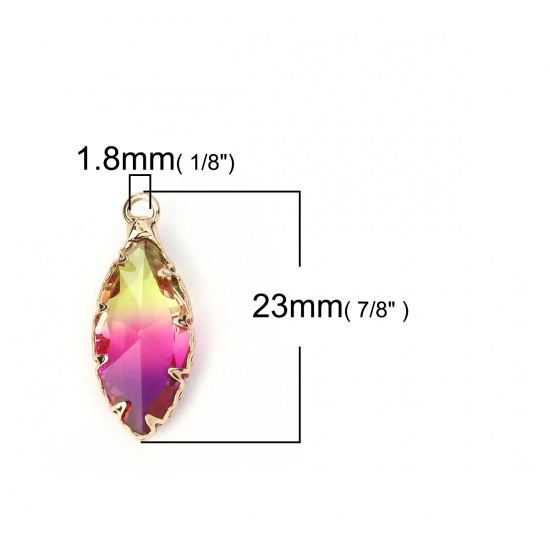 Picture of Glass Charms Marquise Fuchsia & Yellow Faceted 23mm( 7/8") x 10mm( 3/8"), 2 PCs