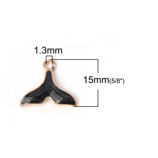 Picture of Zinc Based Alloy Charms Whale Tail Gold Plated Black Enamel 18mm( 6/8") x 15mm( 5/8"), 20 PCs