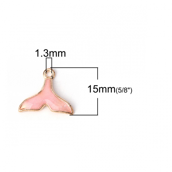 Picture of Zinc Based Alloy Charms Whale Tail Gold Plated Pink Enamel 18mm( 6/8") x 15mm( 5/8"), 20 PCs