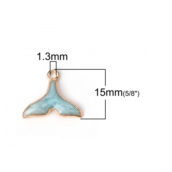 Picture of Zinc Based Alloy Charms Whale Tail Gold Plated Blue Enamel 18mm( 6/8") x 15mm( 5/8"), 20 PCs