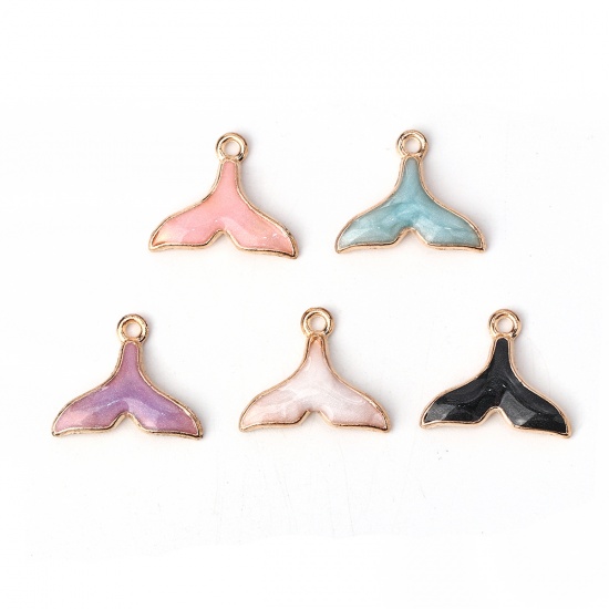 Picture of Zinc Based Alloy Charms Whale Tail Gold Plated Creamy-White Enamel 18mm( 6/8") x 15mm( 5/8"), 20 PCs