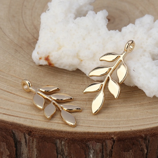 Picture of Zinc Based Alloy Charms Leaf Gold Plated 24mm(1") x 12mm( 4/8"), 10 PCs