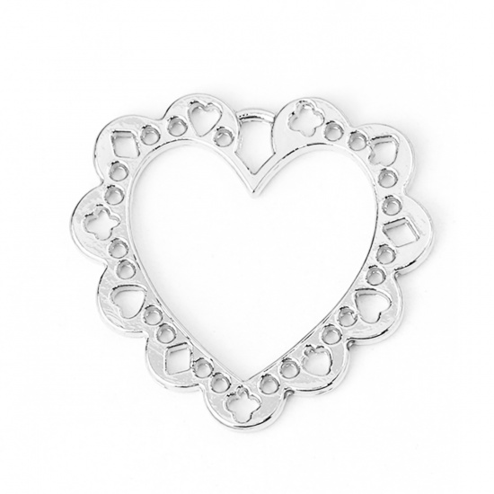 Picture of Zinc Based Alloy Charms Heart Silver Plated Hollow 25mm(1") x 23mm( 7/8"), 10 PCs