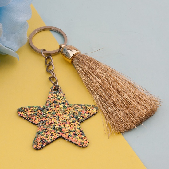 Bild von Paillette Schlüsselkette & Schlüsselring Quast Golden Orangerot Pentagramm 9.9cm, 1 Stück