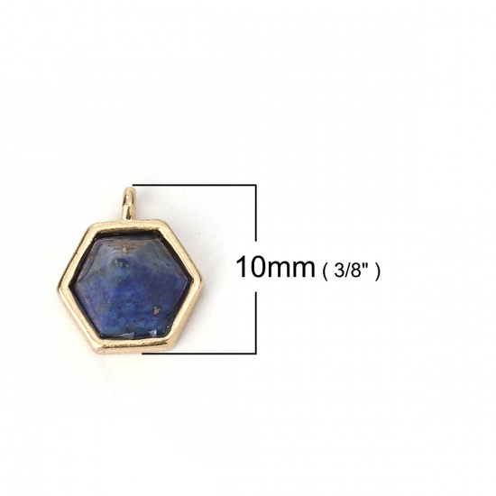 Picture of Brass Charms Taper 18K Real Gold Plated Deep Blue Imitation Lapis Lazuli Faceted 10mm( 3/8") x 9mm( 3/8"), 2 PCs