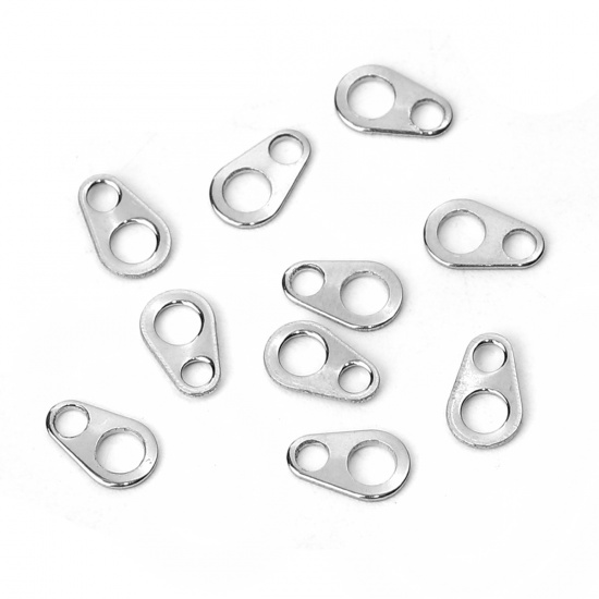 Picture of 304 Stainless Steel Connectors Drop Silver Tone 6.5mm( 2/8") x 4mm( 1/8"), 50 PCs