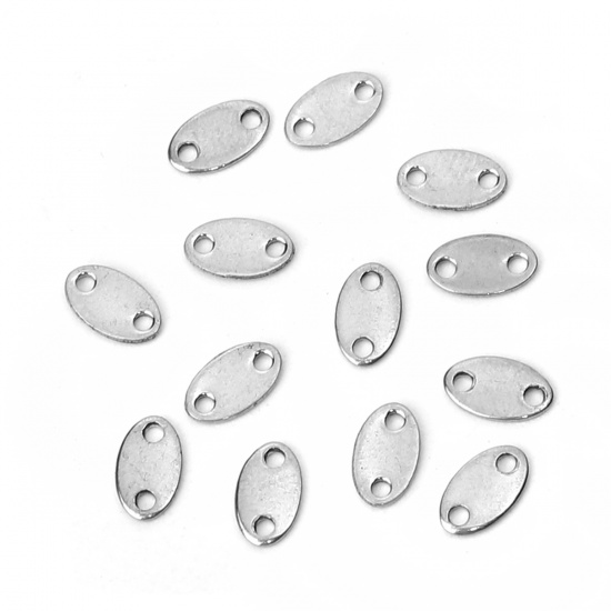 Picture of 304 Stainless Steel Connectors Oval Silver Tone 6mm( 2/8") x 3.5mm( 1/8"), 50 PCs