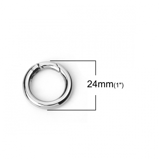 Picture of 304 Stainless Steel Spring Ring Clasps Round Silver Tone 24mm(1"), 1 Piece