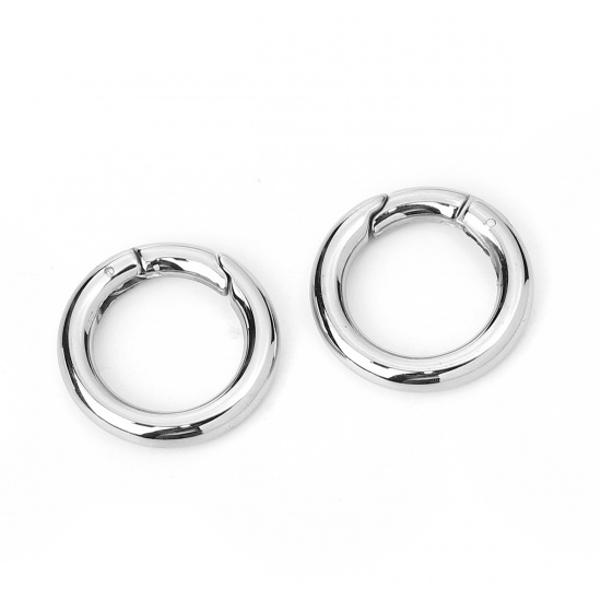 Picture of 304 Stainless Steel Spring Ring Clasps Round Silver Tone 24mm(1"), 1 Piece