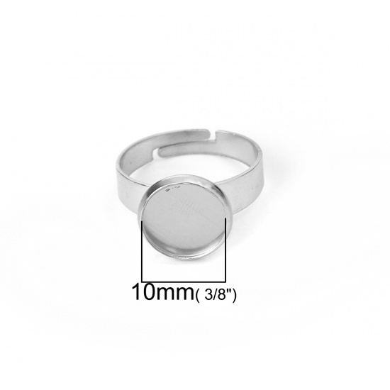 Picture of 304 Stainless Steel Adjustable Rings Silver Tone Round Cabochon Settings (Fits 10mm Dia.) 16.7mm( 5/8")(US size 6.25), 5 PCs